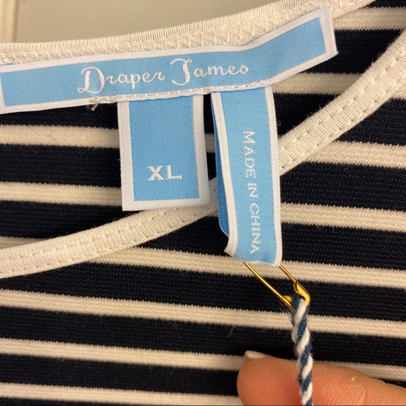 Draper James Striped Sleeveless Navy & White Ponte Dress Peplum Hem Size XL NWT - Picture 4 of 8